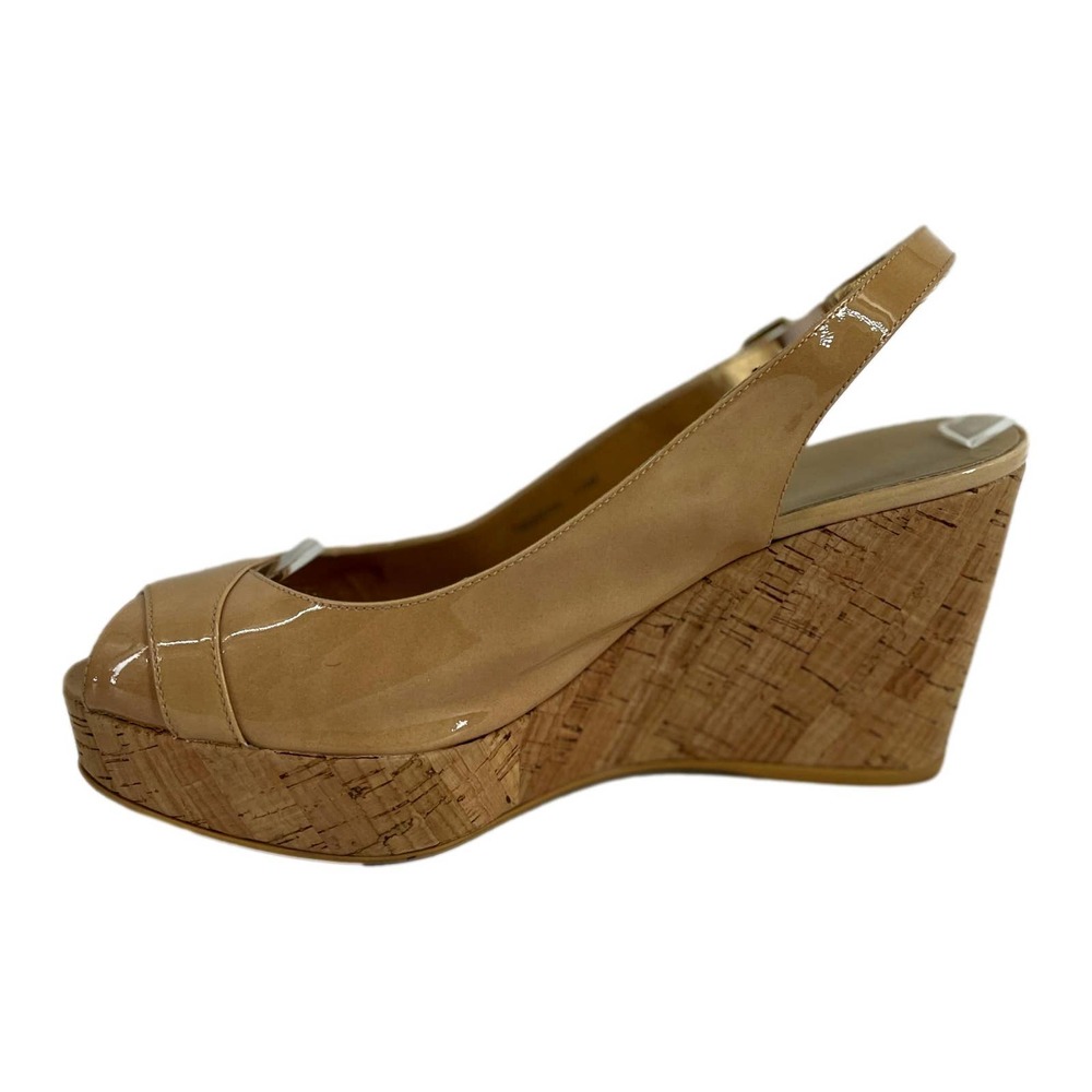 Stuart Weitzman Nude Patent Leather Slingback Platform Heel Size 10 EUC - Picture 5 of 11